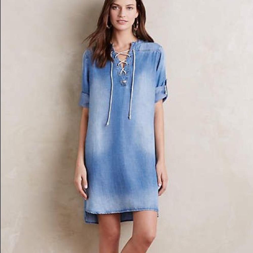Cloth & Stone denim dress cord lace up detail